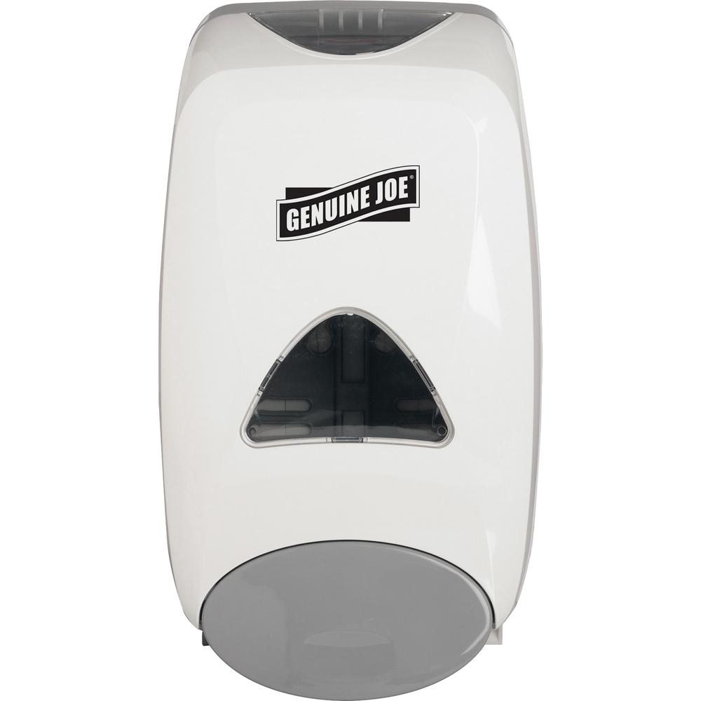 Genuine Joe 1250 ml Foam Soap Dispenser - Manual - 1.32 quart Capacity - Site Window, Soft Push, Sanitary-sealed, Refillable - White - 1Each. Picture 4