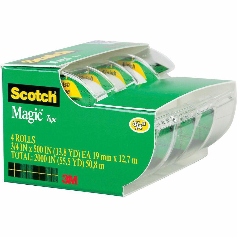 Scotch Nonyellowing Magic Tape Dispenser - 25 ft Length x 0.75" Width - 1" Core - Dispenser Included - Handheld Dispenser - For Sealing, Packing - 4 / Pack - Matte - Clear. Picture 2