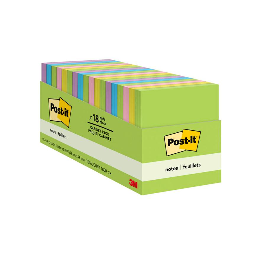 Post-it&reg; Notes Cabinet Pack - Jaipur Color Collection - 1800 x Assorted - 3" x 3" - Square - 100 Sheets per Pad - Unruled - Assorted - Paper - Repositionable, Self-adhesive - 18 / Pack. Picture 4