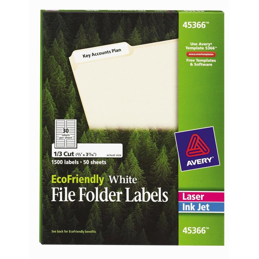 Avery&reg; File Folder Label - 21/32" Width x 3 7/16" Length - Permanent Adhesive - Rectangle - Laser, Inkjet - White - Paper - 30 / Sheet - 50 Total Sheets - 1500 Total Label(s) - 1500 / Box. Picture 2