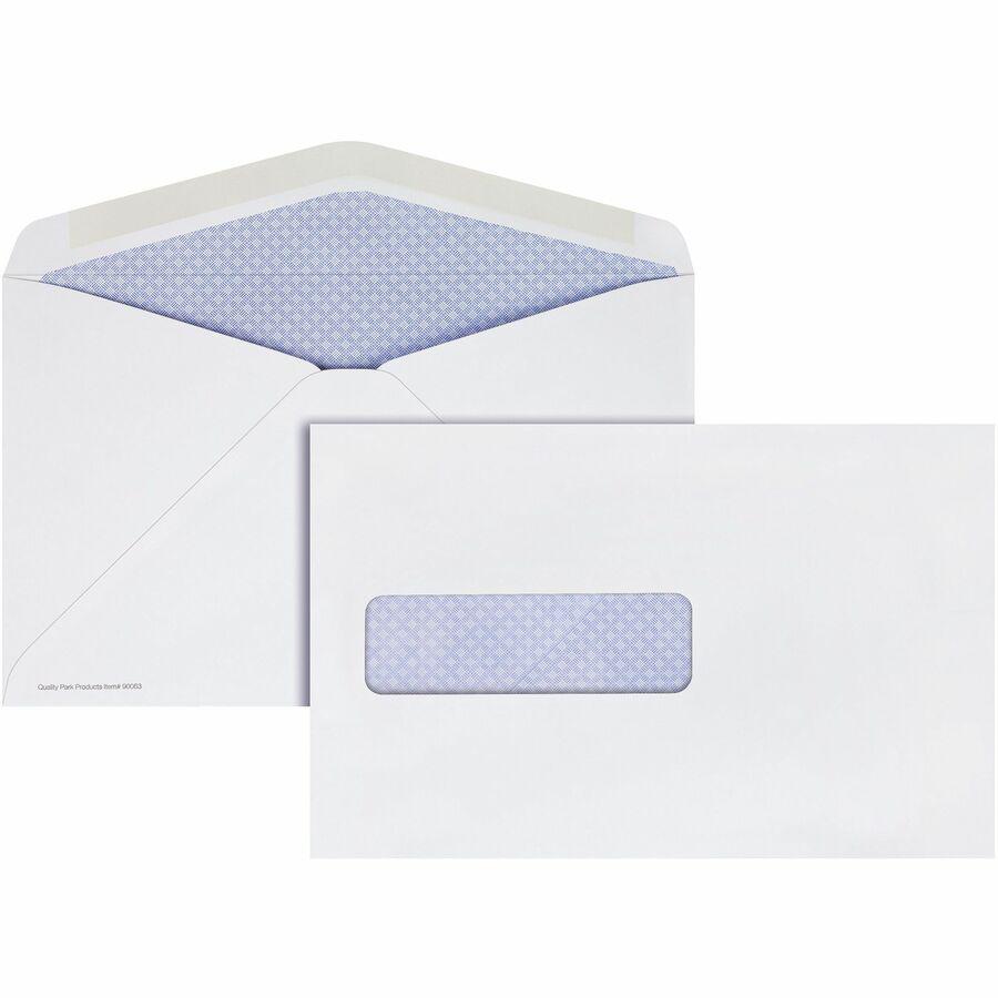 Quality Park Postage Saver Security Tint Window Envelopes - Booklet - #10 1/2 - 6" Width x 9 1/2" Length - 28 lb - Adhesive - Paper - 500 / Box - White. Picture 6