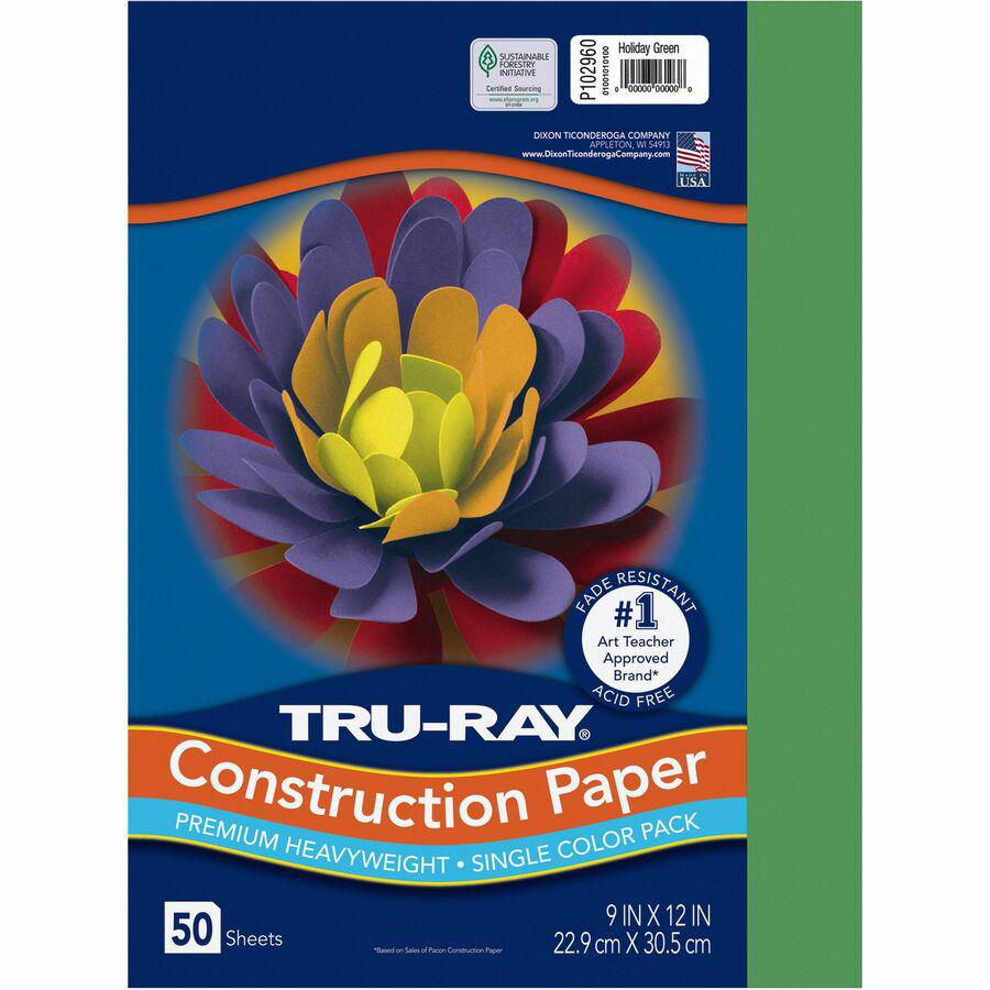 Tru-Ray Heavyweight Construction Paper - 12"Width x 9"Length - 50 / Pack - Holiday Green - Sulphite. Picture 2