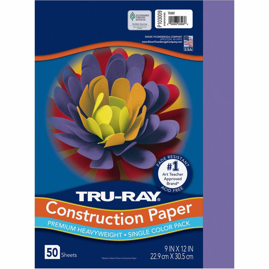 Tru-Ray Heavyweight Construction Paper - 0.50"Height x 12"Width x 9"Length - 50 / Pack - Violet - Sulphite. Picture 2