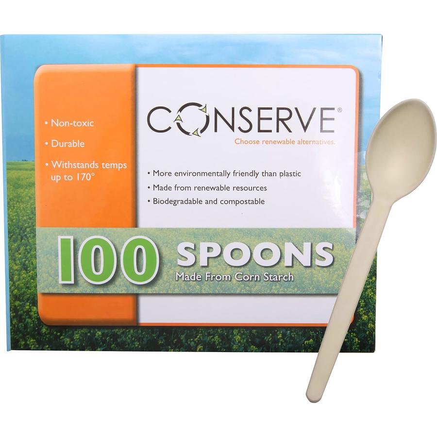 Conserve Disposable Spoon - 100/Box - Disposable - White. Picture 3