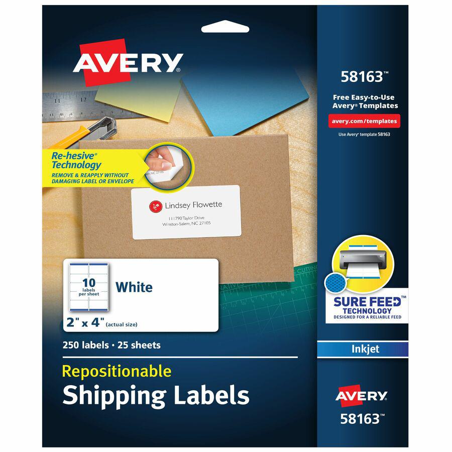 Avery&reg; Repositionable Labels, Sure Feed, 2" x 4" , 250 Labels (58163) - 2" Width x 4" Length - Rectangle - Inkjet - White - Paper - 10 / Sheet - 25 Total Sheets - 250 Total Label(s) - 5 - Repositi. Picture 4