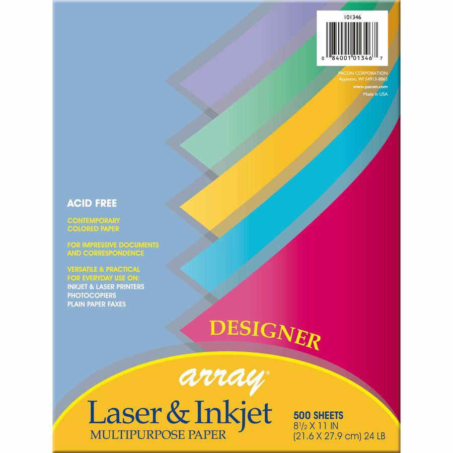 Pacon Inkjet, Laser Bond Paper - Assorted - Recycled - 25% Recycled Content - Letter - 8.50" x 11" - 24 lb Basis Weight - 500 Sheets/Pack - Bond Paper - 5 Designer Colors. Picture 4