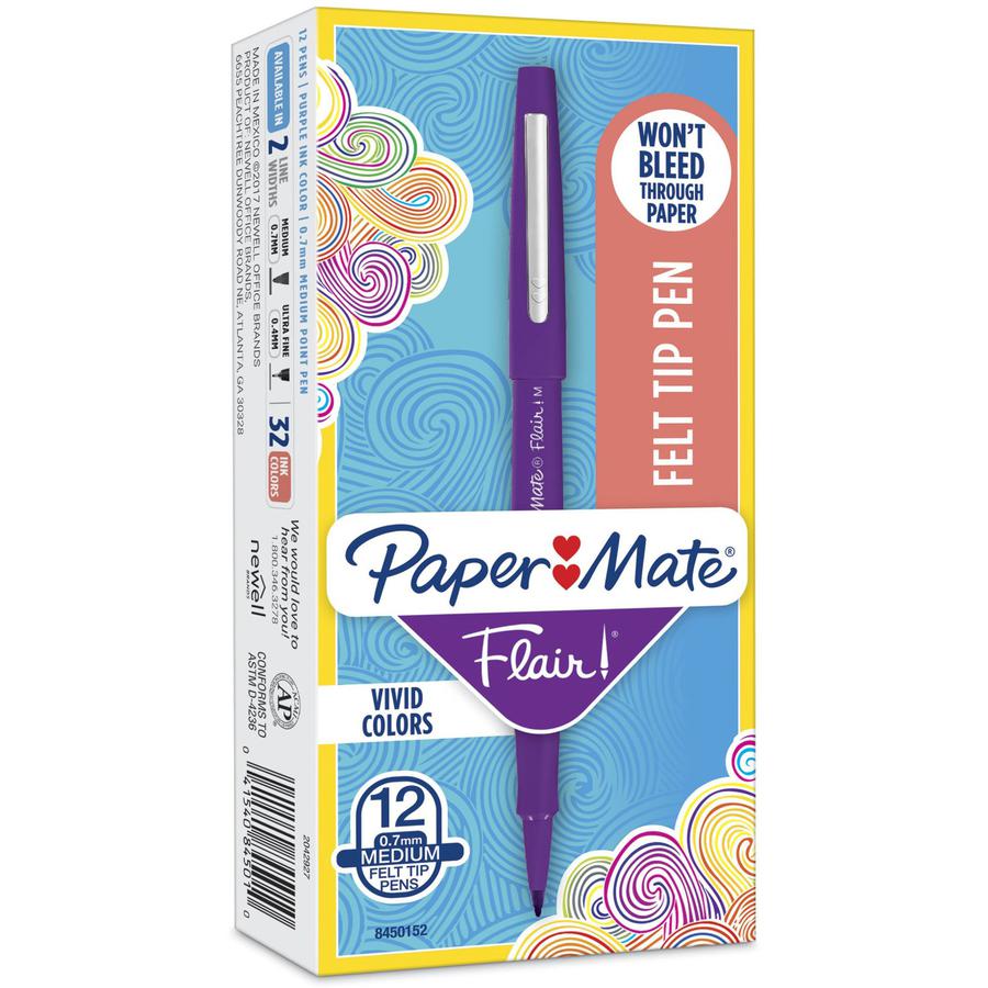 Paper Mate Flair Point Guard Felt Tip Marker Pens - Medium Pen Point - Purple Water Based Ink - Purple Barrel - 1 Dozen. Picture 4