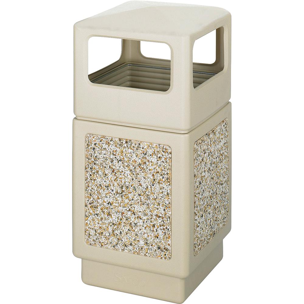 Safco Indoor/outdoor Square Receptacles - 38 gal Capacity - Square - 39.3" Height x 18.3" Width x 18.3" Depth - Plastic, Stone - Tan - 1 Each. Picture 2