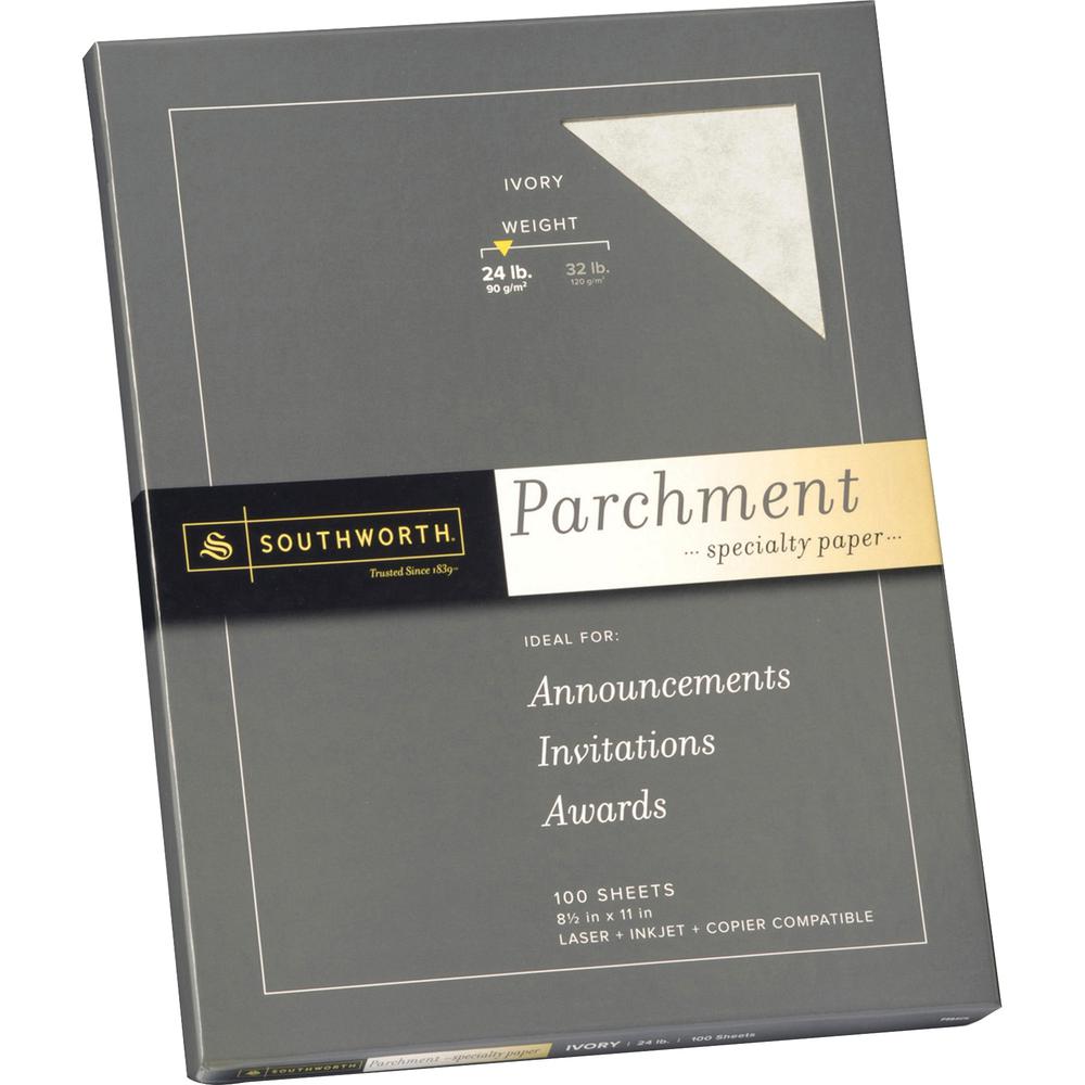 Southworth Parchment Specialty Paper - Letter - 8 1/2" x 11" - 24 lb Basis Weight - Parchment - 100 / Pack - Acid-free, Lignin-free - Ivory. Picture 2