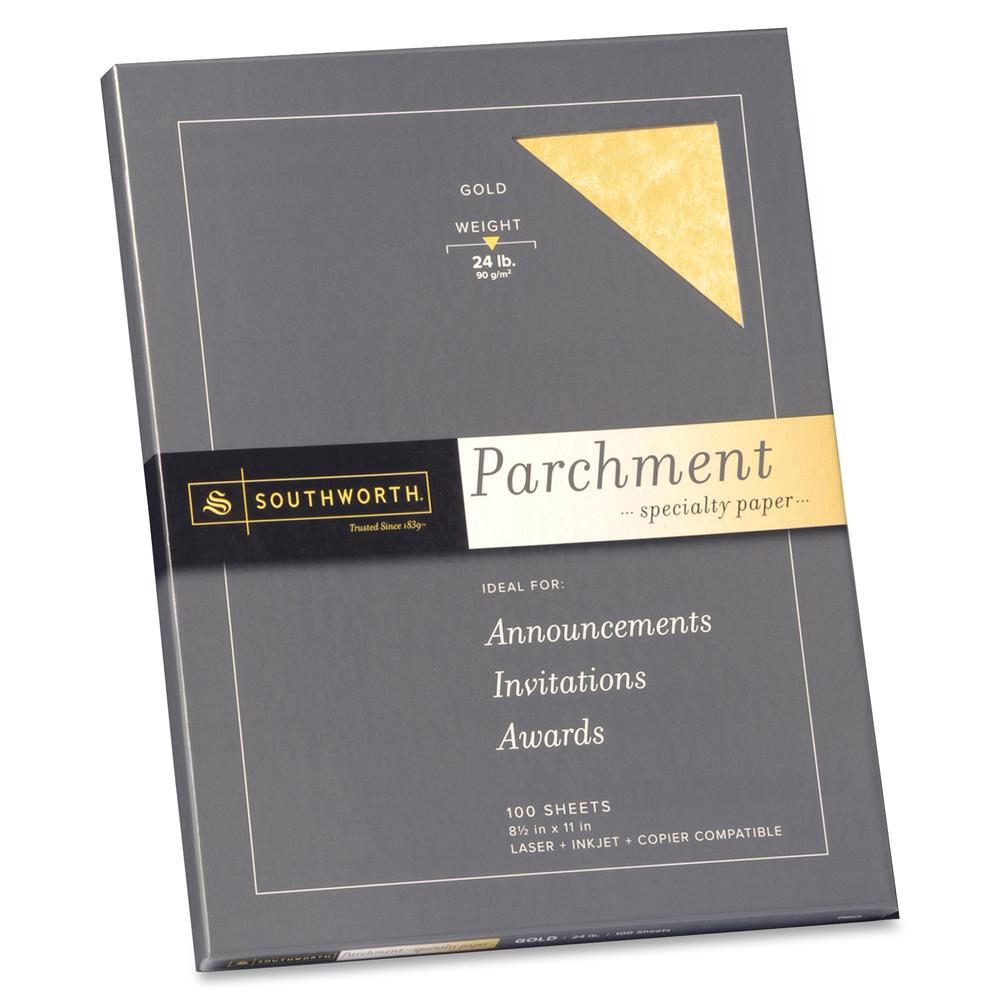 Southworth Laser, Inkjet Parchment Paper - Gold - Letter - 8 1/2" x 11" - 24 lb Basis Weight - Parchment - 100 / Pack. Picture 3