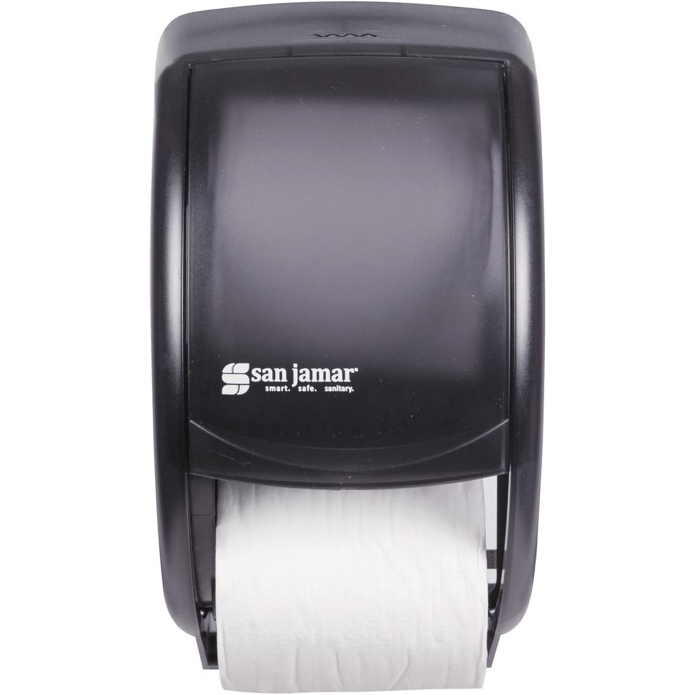 San Jamar Duett Standard Bath Tissue Dispenser - Roll Dispenser - 2 x Roll - 1.62" Roll Diameter - 12.8" Height x 7.5" Width x 7" Depth - Black - 1 Each. Picture 2