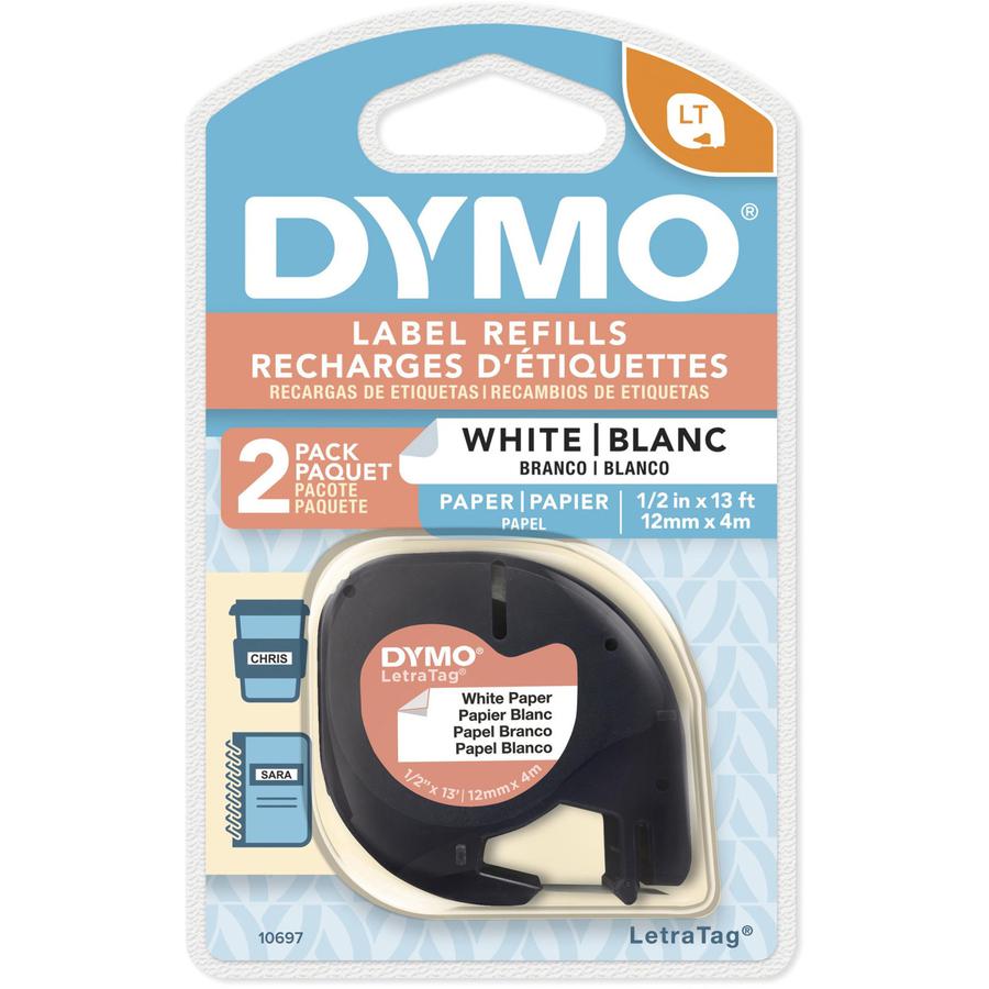 Dymo LetraTag Electronic Labelmaker Tape - 1/2" Width - Direct Thermal - White - Paper - 2 / Pack - Easy Peel. Picture 2