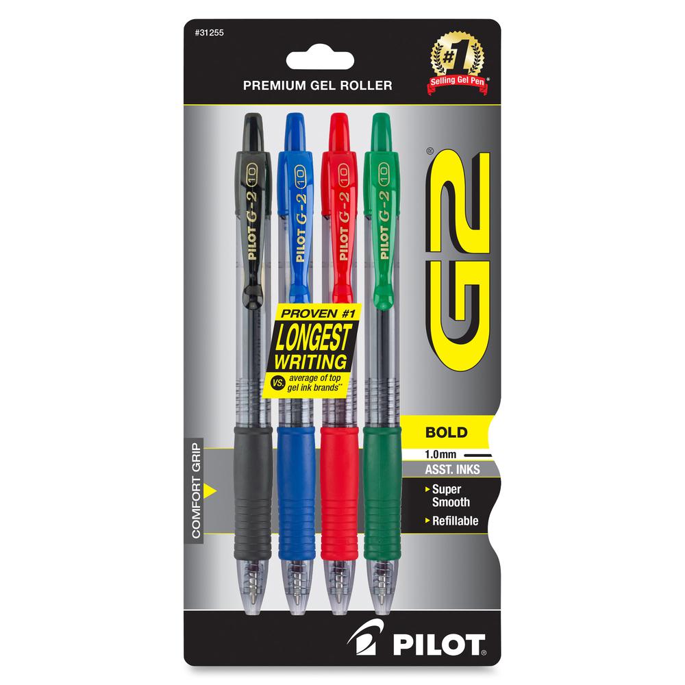 Pilot G2 Retractable Gel Ink Rollerball Pens - Bold Pen Point - 1 mm Pen Point Size - Refillable - Retractable - Assorted Gel-based Ink - 4 / Pack. Picture 3