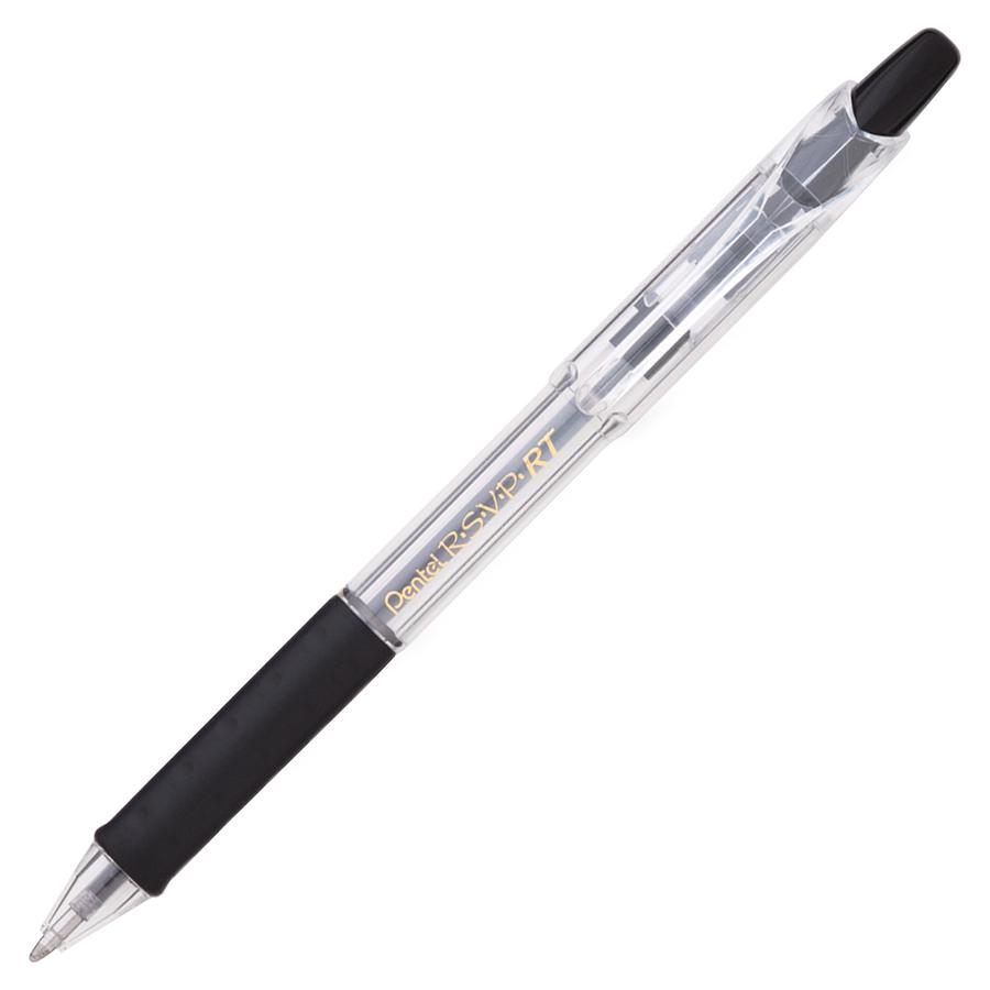 Pentel Recycled Retractable R.S.V.P. Pens - Medium Pen Point - 1 mm Pen Point Size - Refillable - Retractable - Black - Clear Barrel - Stainless Steel Tip - 1 Dozen. Picture 4