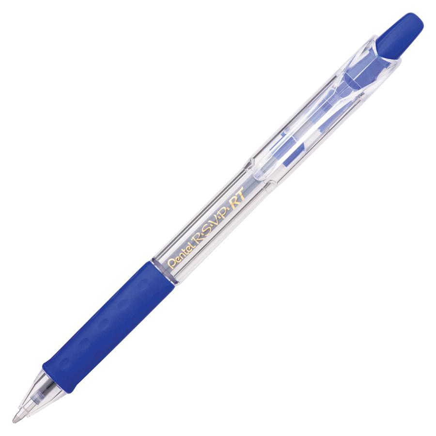 Pentel Recycled Retractable R.S.V.P. Pens - Medium Pen Point - 1 mm Pen Point Size - Refillable - Retractable - Blue - Clear Barrel - Stainless Steel Tip - 1 Dozen. Picture 4