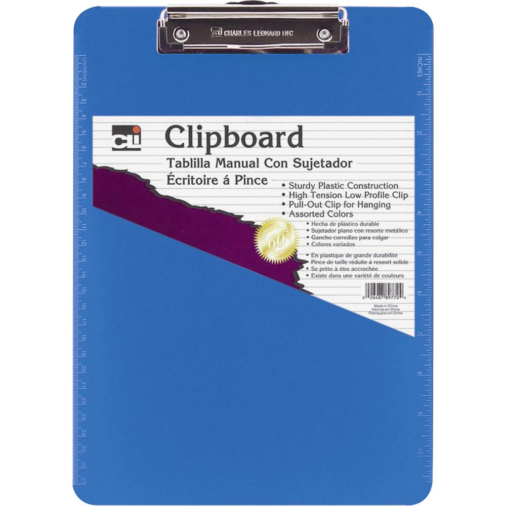 CLI Rubber Grip Plastic Clipboards - 8 1/2" x 11" - Plastic - Neon Blue - 1 Each. Picture 3