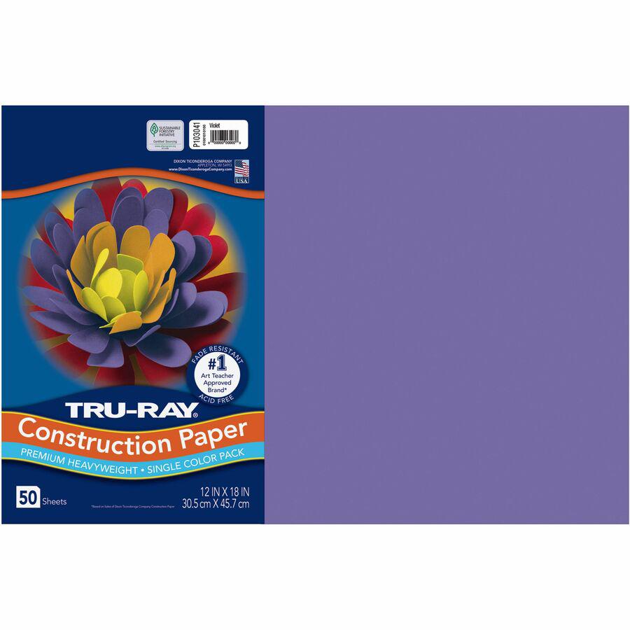Tru-Ray Heavyweight Construction Paper - Art - 0.50"Height x 12"Width x 18"Depth - 50 / Pack - Violet - Sulphite. Picture 2