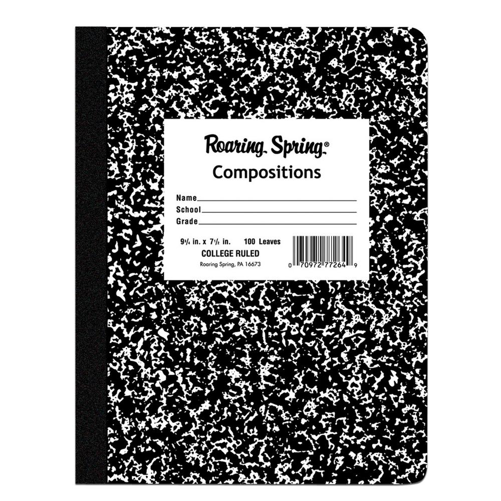 Roaring Spring College Ruled Hard Cover Composition Book - 100 Sheets - 200 Pages - Printed - Sewn/Tapebound - Both Side Ruling Surface Red Margin - 15 lb Basis Weight - 56 g/m&#178; Grammage - 9 3/4". Picture 2