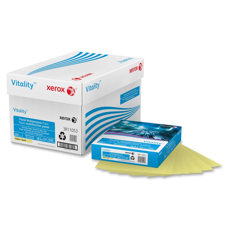 Xerox Vitality Pastel Multipurpose Paper - Yellow - Letter - 8 1/2" x 11" - 20 lb Basis Weight - 500 / Ream - Jam-free - Yellow. Picture 3