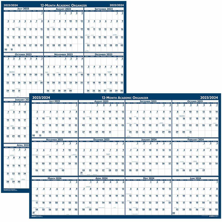 House of Doolittle Academic July-June Wall Calendar - Julian Dates - Yearly - 1 Year - July 2023 - June 2024 - 24" x 37" Sheet Size - 1.13" x 1.63" , 1.25" x 1.38" Block - Blue, Gray - Paper - Laminat. Picture 6