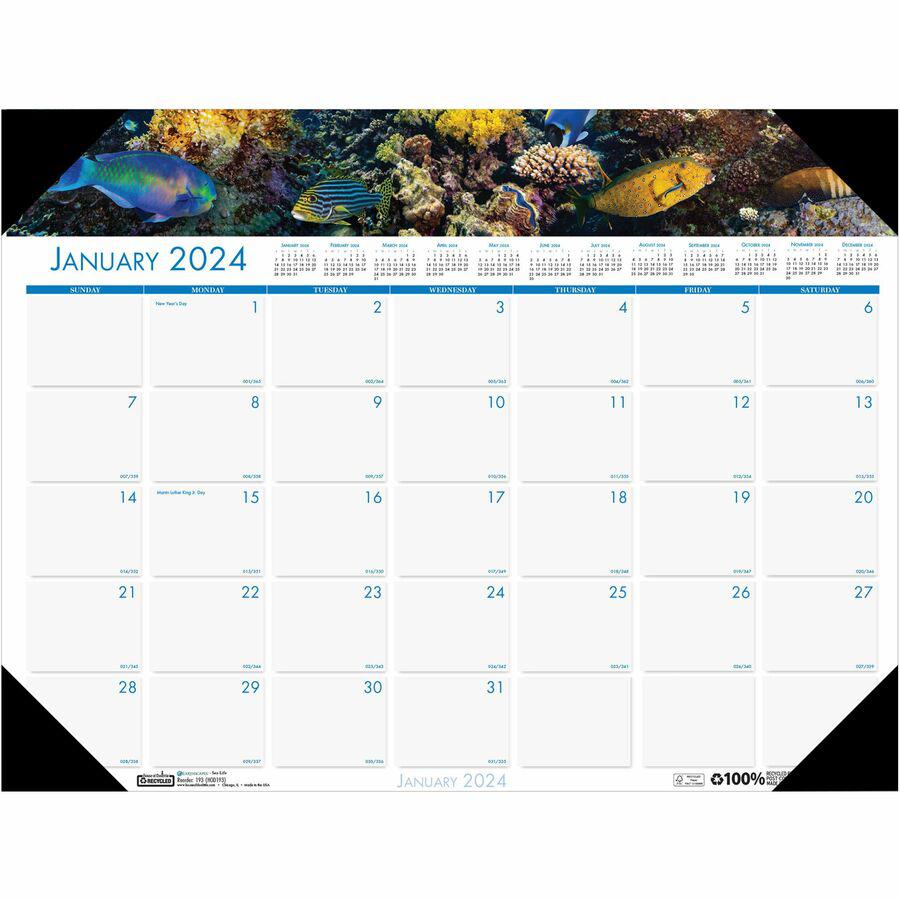 House of Doolittle EarthScapes Sea Life Desk Pads - Julian Dates - Monthly - 12 Month - January 2024 - December 2024 - 1 Month Single Page Layout - 22" x 17" Sheet Size - 2.25" x 3.06" Block - Desk Pa. Picture 3