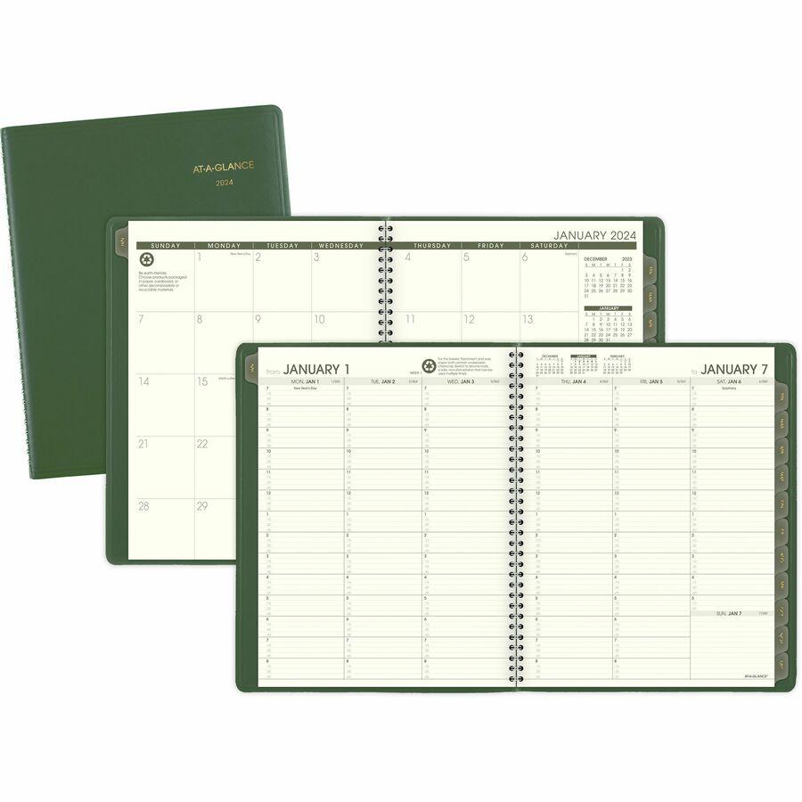 At-A-Glance Recycled Appointment Book Planner - Large Size - Julian Dates - Weekly, Monthly - 1 Year - January 2024 - December 2024 - 7:00 AM to 8:45 PM - Quarter-hourly, 7:00 AM to 5:30 PM - Quarter-. Picture 2