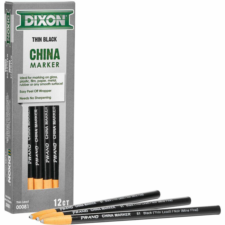 Dixon Phano Nontoxic China Markers - Black Lead - Black Barrel - 1 Dozen. Picture 3