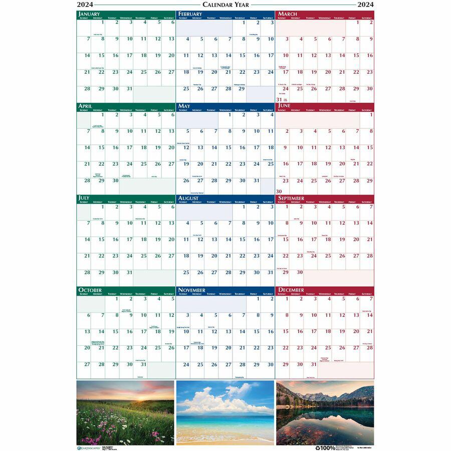 House of Doolittle Earthscapes Scenic Wipe-off Wall Planner - Julian Dates - Yearly - 1 Year - January 2024 - December 2024 - 32" x 48" Sheet Size - 1.13" x 1.38" Block - Multi - Paper - Laminated, Er. Picture 4