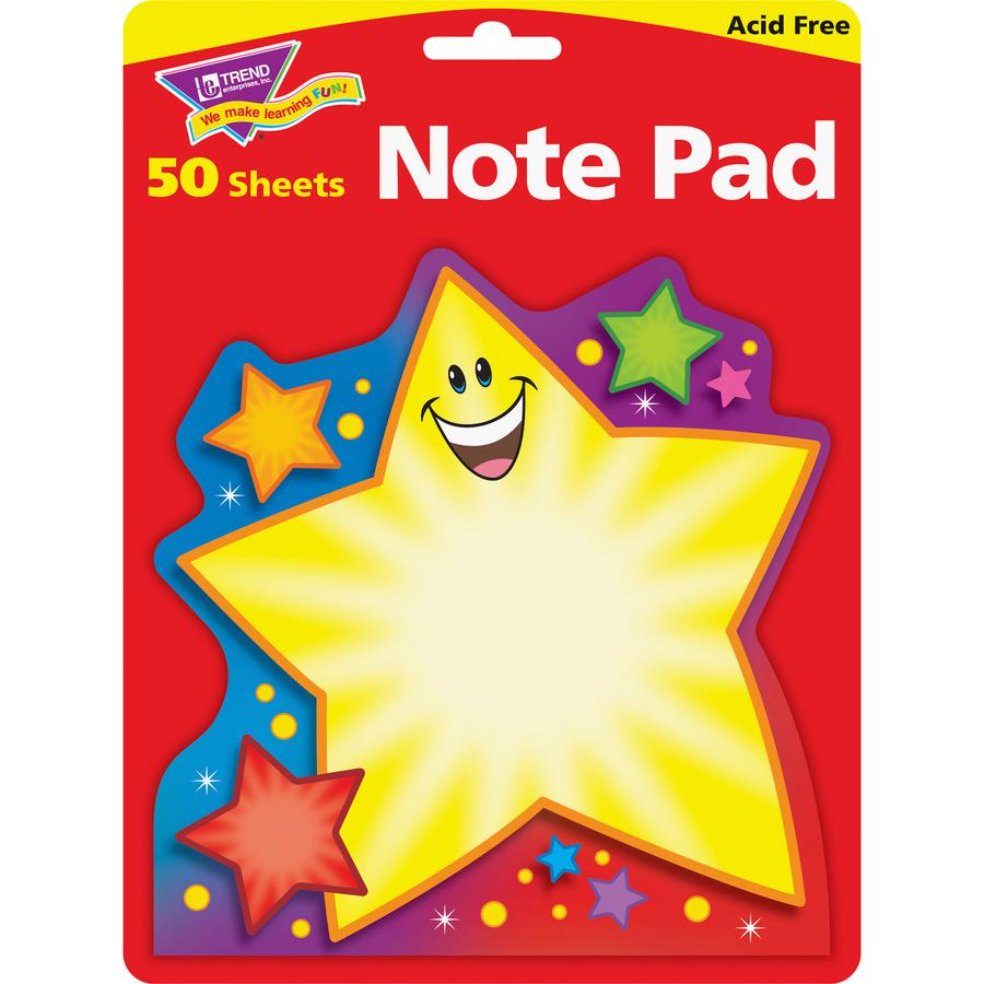Trend Super Star Shaped Note Pad - 50 Sheets - 5" x 5" - Multicolor Paper - Acid-free - 1 / Pad. Picture 2