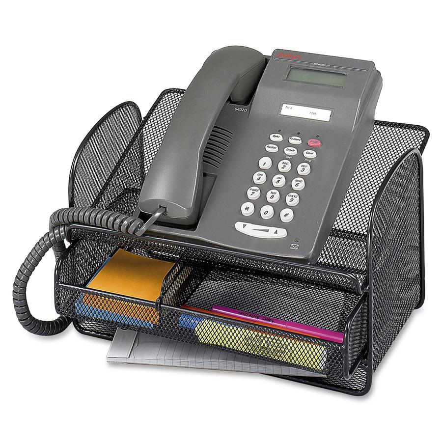 Safco Onyx Mesh Telephone Stand - 7" Height x 11.8" Width x 9.3" DepthDesktop - Adjustable - Black - Steel - 1 Each. Picture 4