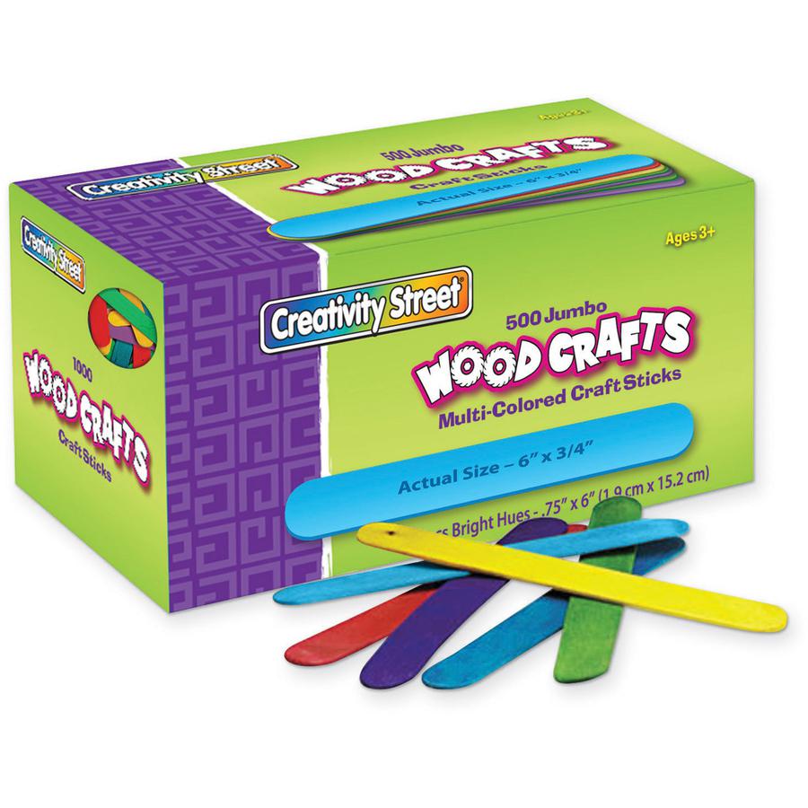 Creativity Street Jumbo Craft Sticks Bright Assortment - Craft, Project x 0.75"Width x 2"Thickness x 6"Length - 500 / Box - Assorted - Wood. Picture 2
