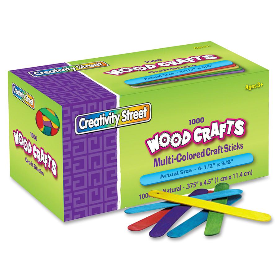 Creativity Street Bright Hues Wood Craft Sticks - Craft - 4.50"Height x 0.37"Width x 8"Length - 1 / Box - Assorted, Blue, Green, Yellow. Picture 2
