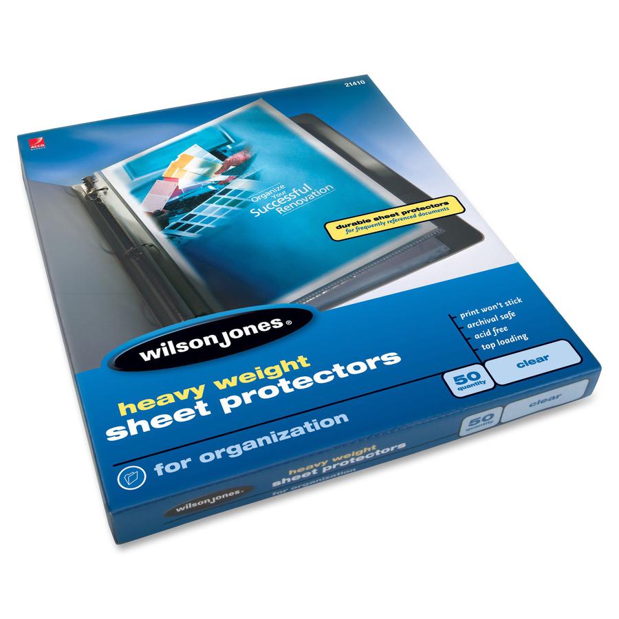 Wilson Jones Heavyweight Top-Loading Sheet Protectors - 3.3 mil Thickness - For Letter 8 1/2" x 11" Sheet - Ring Binder - Rectangular - Clear - Polypropylene - 50 / Box. Picture 2