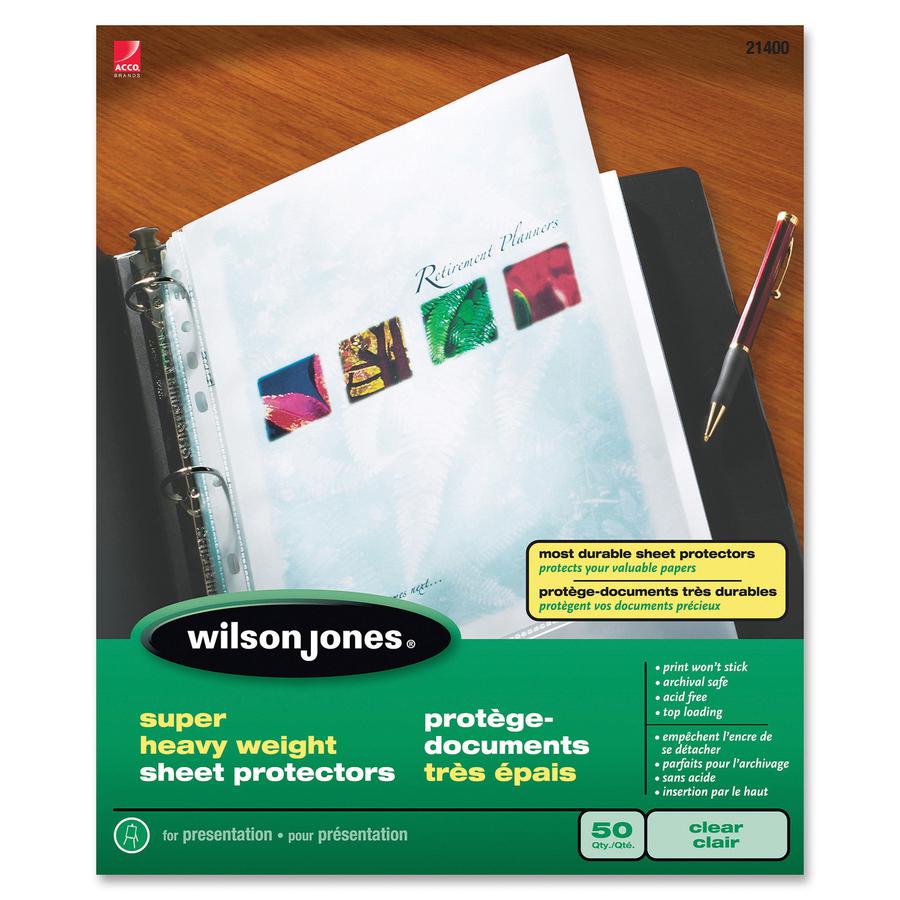 Wilson Jones Super Heavy Weight Top-Loading Sheet Protectors - 5 mil Thickness - For Letter 8 1/2" x 11" Sheet - Ring Binder - Rectangular - Clear - Polypropylene - 50 / Box. Picture 2