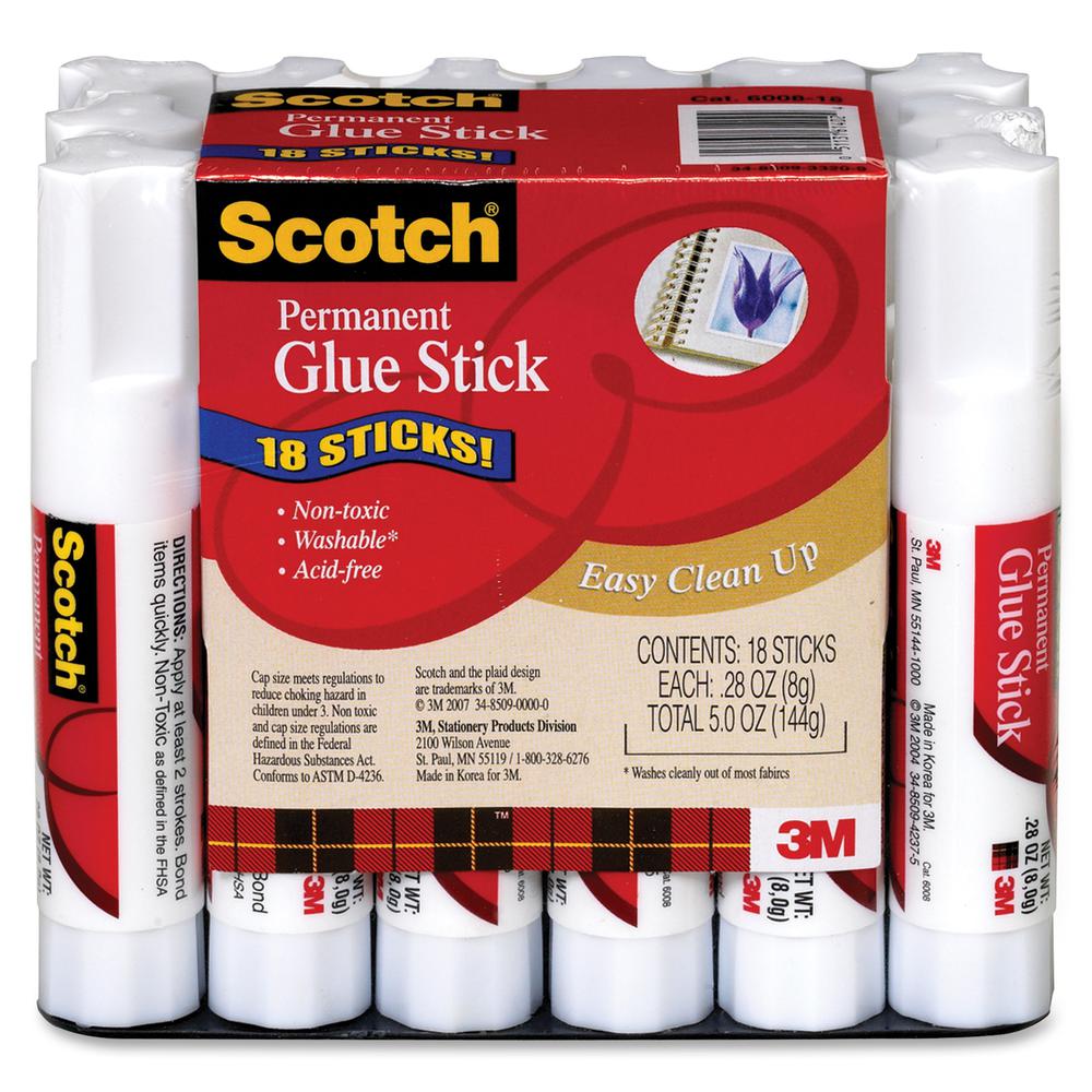 Scotch Permanent Glue Sticks - 0.28 oz - 18 / Pack - White. Picture 2