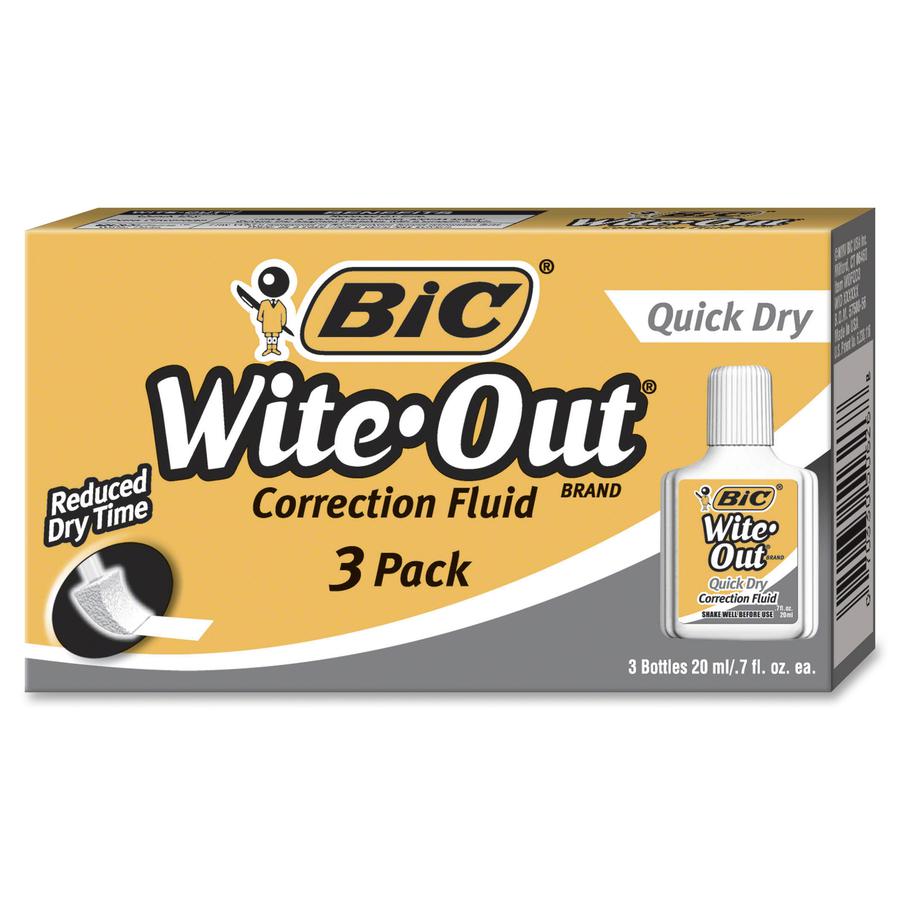 BIC Wite-Out Quick Dry Correction Fluid - Foam Wedge Applicator - 20 mL - White - Quick Drying, Spill Resistant - 3 / Pack. Picture 3