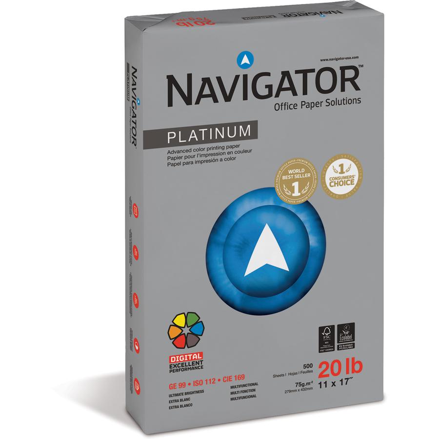 Navigator Platinum Superior Productivity Multipurpose Paper - Silky Touch - White - 99 Brightness - 93% Opacity - 11" x 17" - 20 lb Basis Weight - Smooth - 2500 / Carton - Jam-free, Chlorine-free - Br. Picture 3