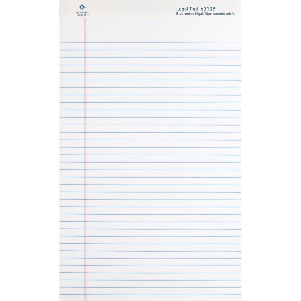 Business Source Micro - Perforated Legal Ruled Pads - Legal - 50 Sheets - 0.34" Ruled - 16 lb Basis Weight - 8 1/2" x 14" - White Paper - Micro Perforated, Easy Tear, Sturdy Back - 1 Dozen. Picture 2