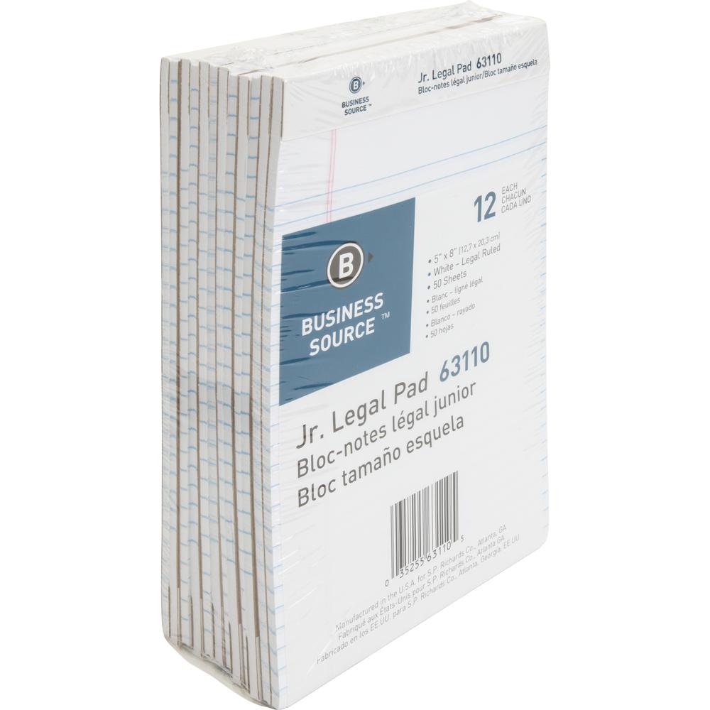 Business Source Micro - Perforated Legal Ruled Pads - Jr.Legal - 50 Sheets - 0.28" Ruled - 16 lb Basis Weight - 8" x 5" - White Paper - Micro Perforated, Easy Tear, Sturdy Back - 1 Dozen. Picture 8