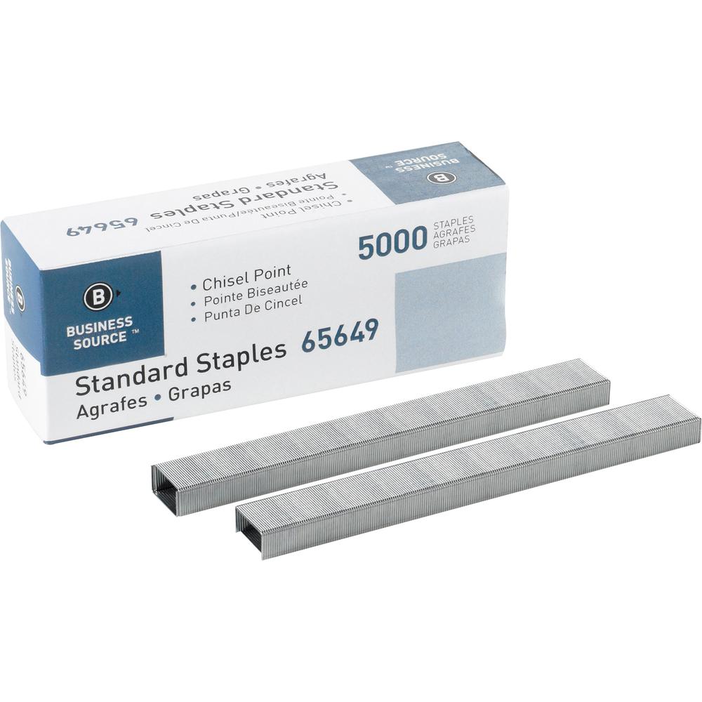 Business Source Chisel Point Standard Staples - 210 Per Strip - 1/4" Leg - 1/2" Crown - Holds 30 Sheet(s) - Chisel Point - Silver5000 / Box. Picture 4