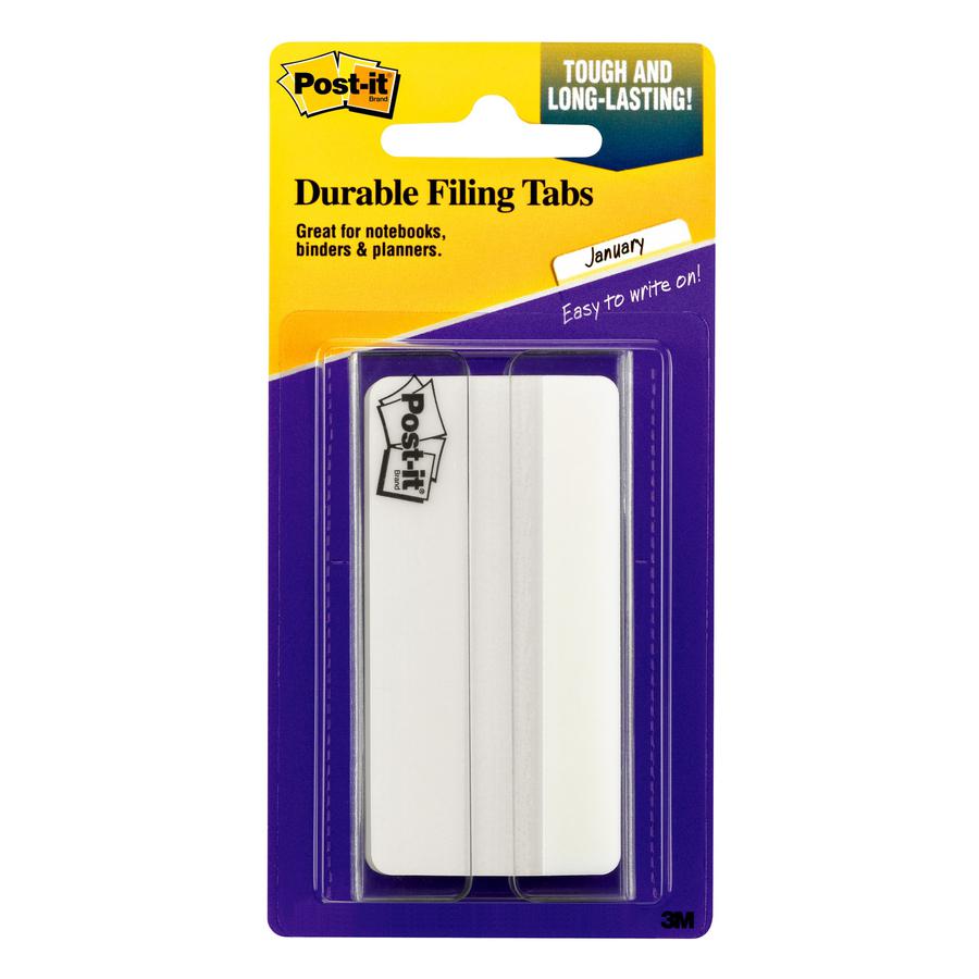 Post-it&reg; Durable Tabs - 1.50" Tab Height x 3" Tab Width - Removable - White Tab(s) - 50 / Pack. Picture 2