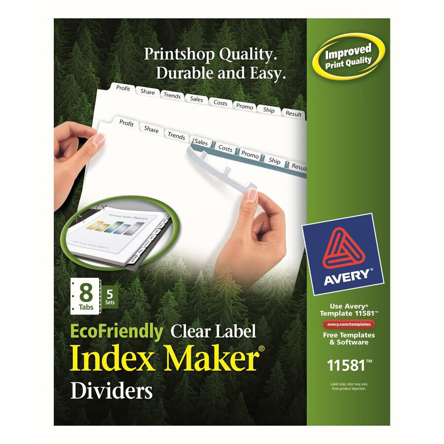 Avery&reg; Index Maker Index Divider - 40 x Divider(s) - Print-on Tab(s) - 8 - 8 Tab(s)/Set - 8.5" Divider Width x 11" Divider Length - 3 Hole Punched - White Paper Divider - White Paper Tab(s) - Recy. Picture 2