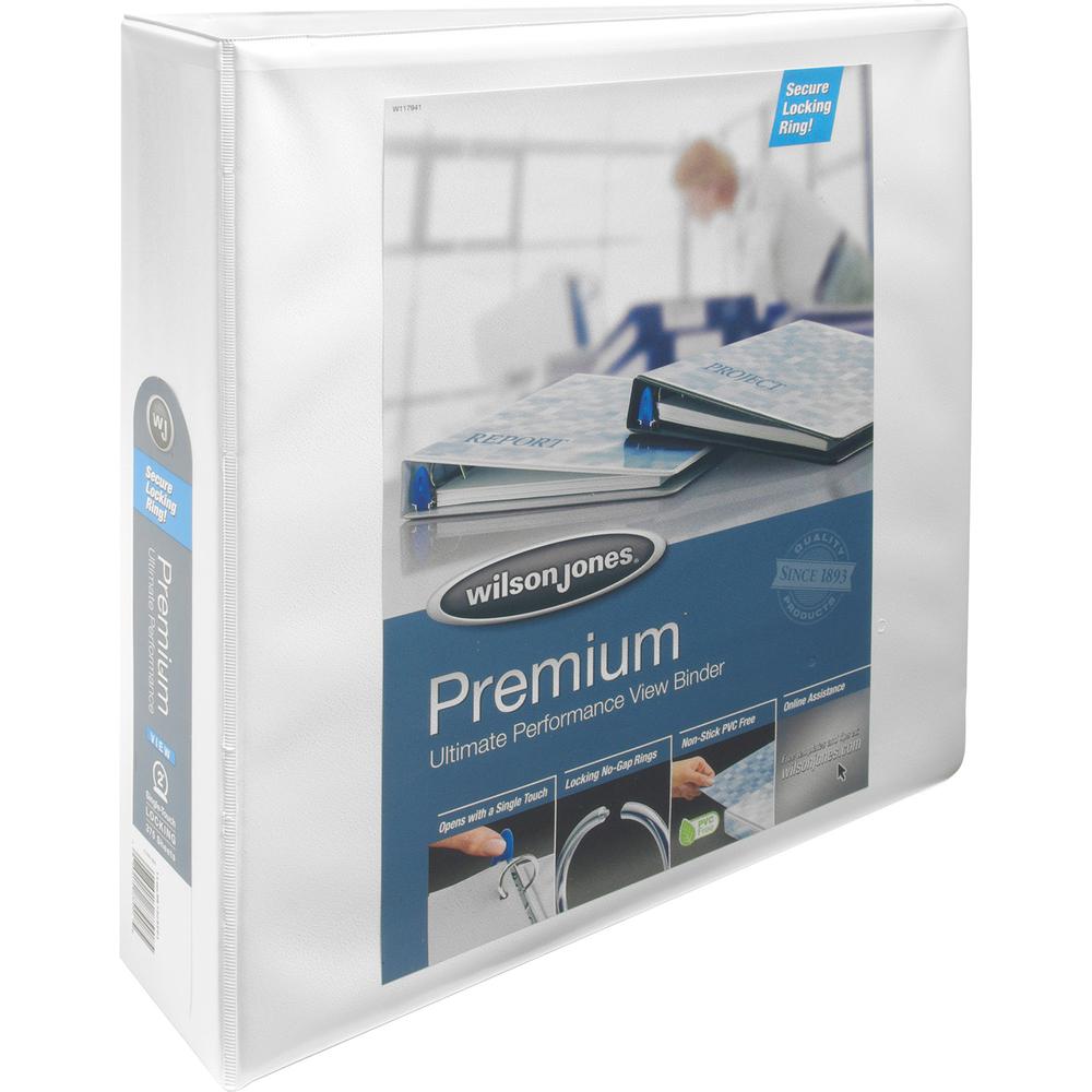 Wilson Jones Extra Durable Hinge Ultra-Duty View Binder - 2" Binder Capacity - Letter - 8 1/2" x 11" Sheet Size - Round Ring Fastener(s) - White - 1.60 lb - Gap-free Ring, Locking Ring, One Touch Ring. Picture 2