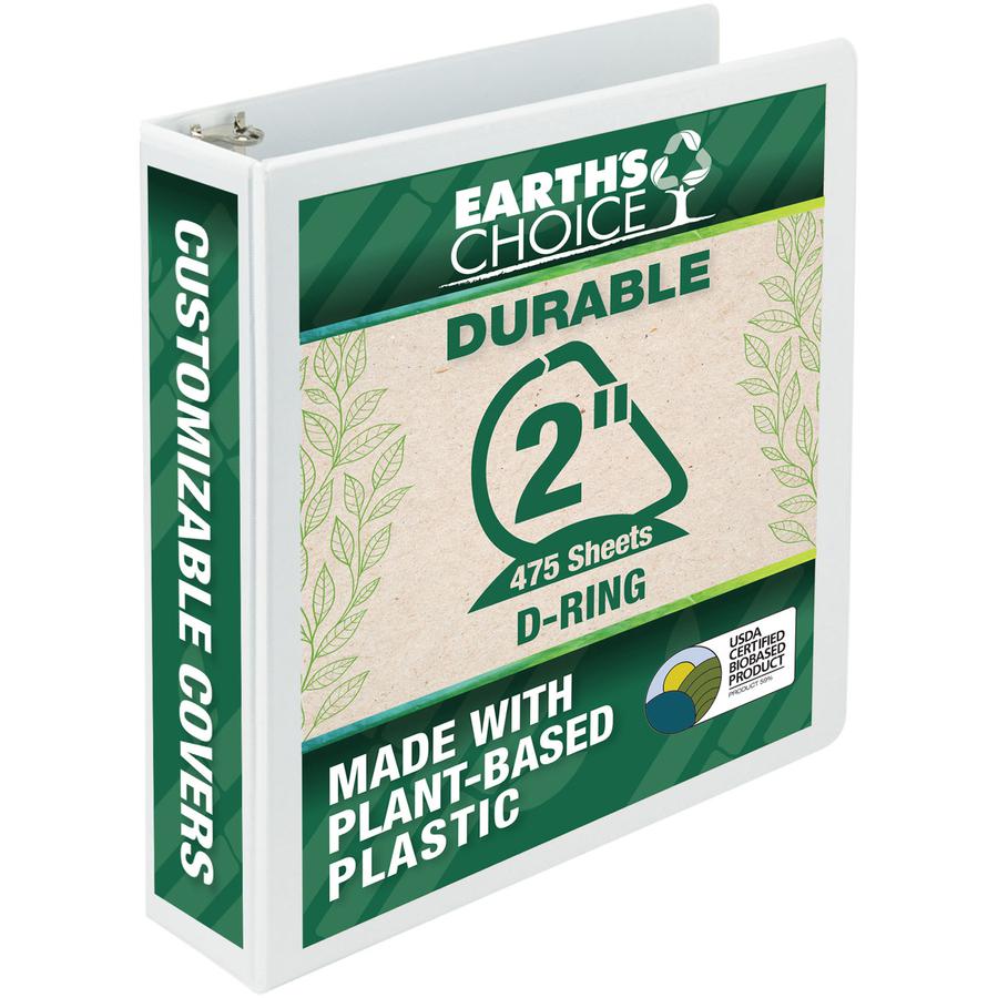 Samsill Earth's Choice Plant-based Durable View Binder - 2" Binder Capacity - Letter - 8 1/2" x 11" Sheet Size - 475 Sheet Capacity - D-Ring Fastener(s) - 2 Pocket(s) - Plastic, Chipboard - White - 1.. Picture 2