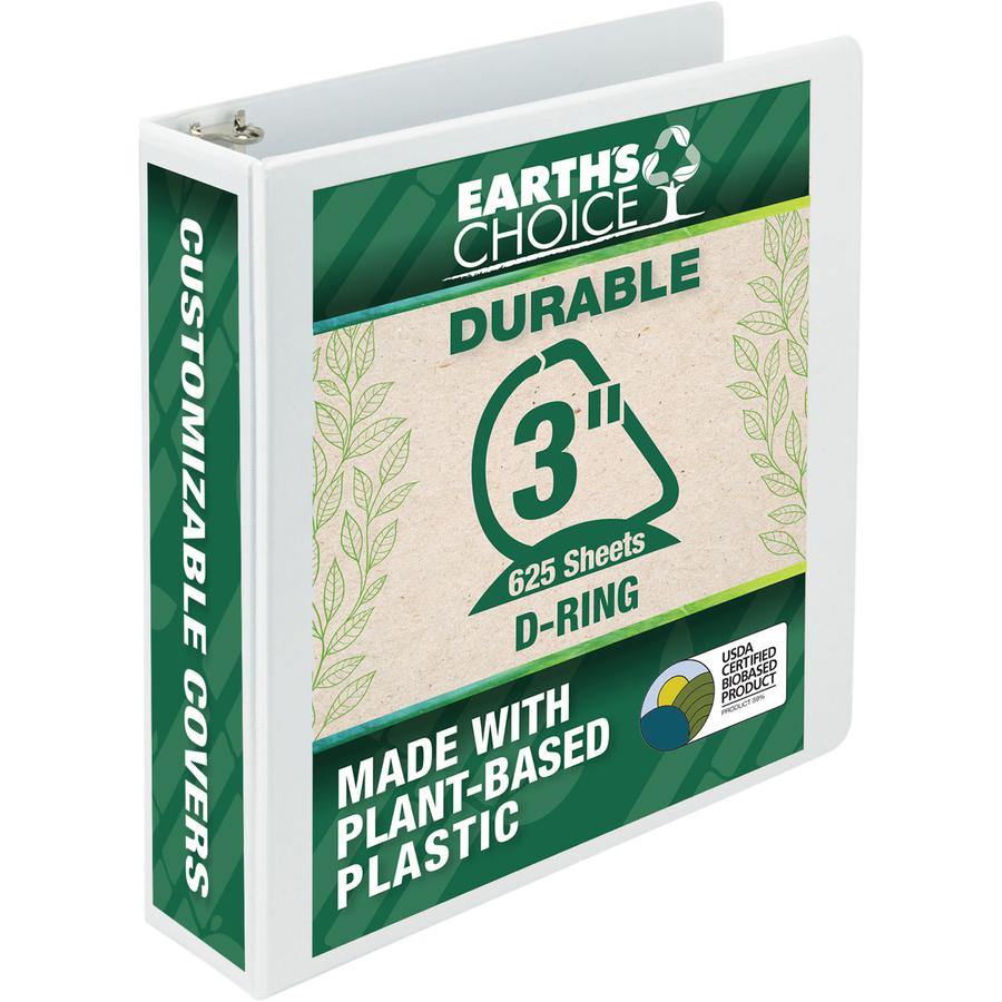 Samsill Earth's Choice Plant-Based 3 Inch 3 Ring View Binder - White - 3" Binder Capacity - Letter - 8 1/2" x 11" Sheet Size - 625 Sheet Capacity - D-Ring Fastener(s) - 2 Pocket(s) - Plastic, Chipboar. Picture 3