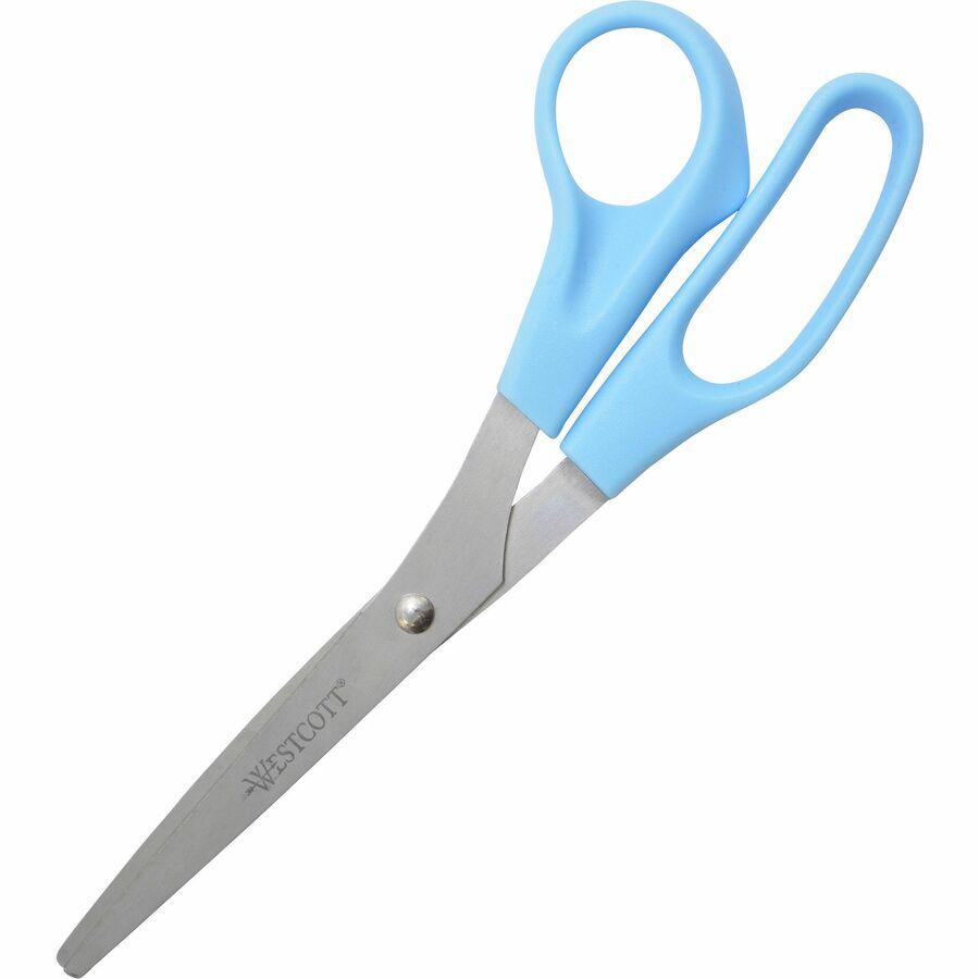 Westcott All Purpose 8" Stainless Steel Straight Scissors - 8" Overall Length - Straight-left/right - Stainless Steel - Pointed Tip - Blue - 1 Each. Picture 4