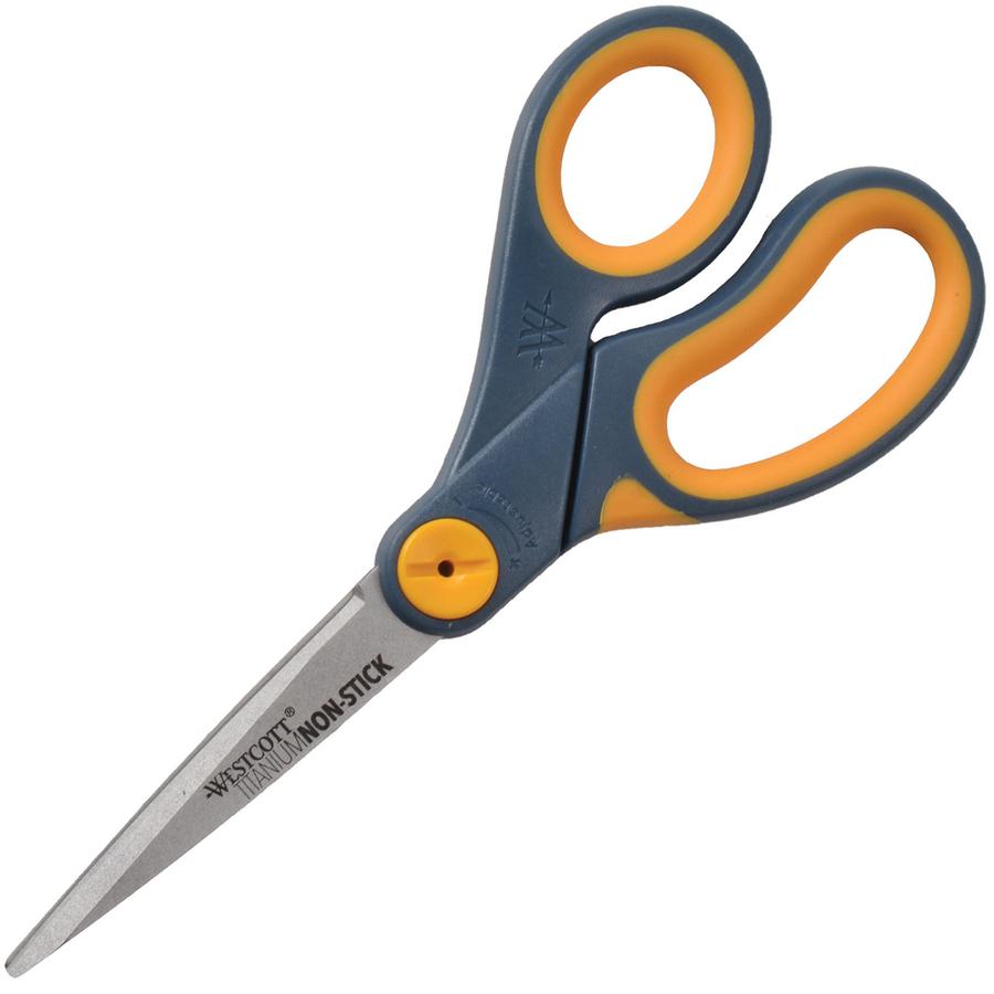 Westcott 8" Non-Stick Straight Scissors - 8" Overall Length - Straight-left/right - Titanium - Pointed Tip - Yellow - 1 Each. Picture 6