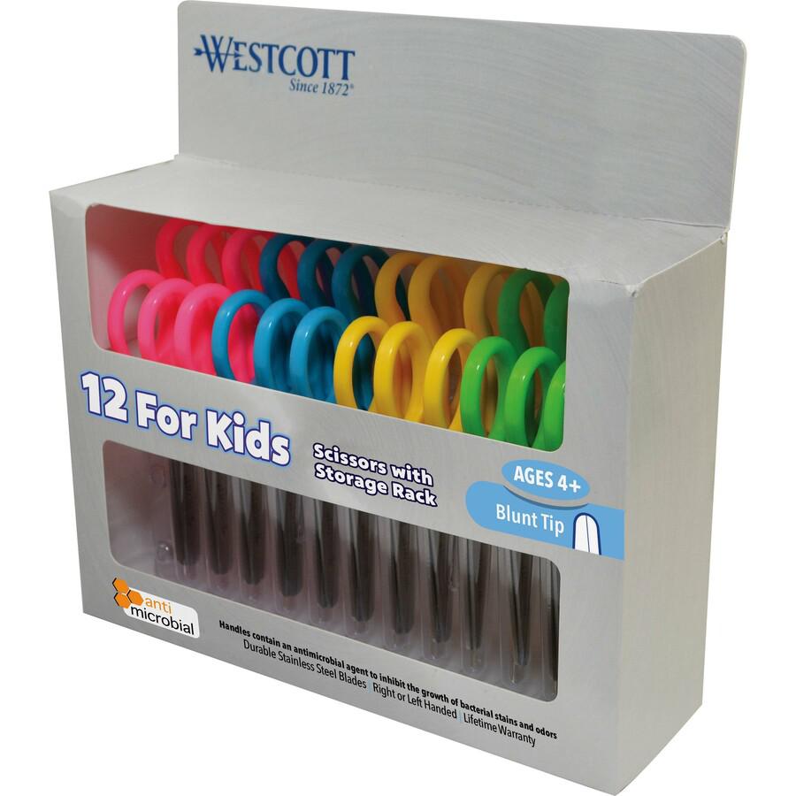 Westcott 5" Antimicrobial Kids Blunt Scissors - 5" Overall Length - Straight-left/right - Stainless Steel - Blunted Tip - Assorted - 12 / Pack. Picture 8