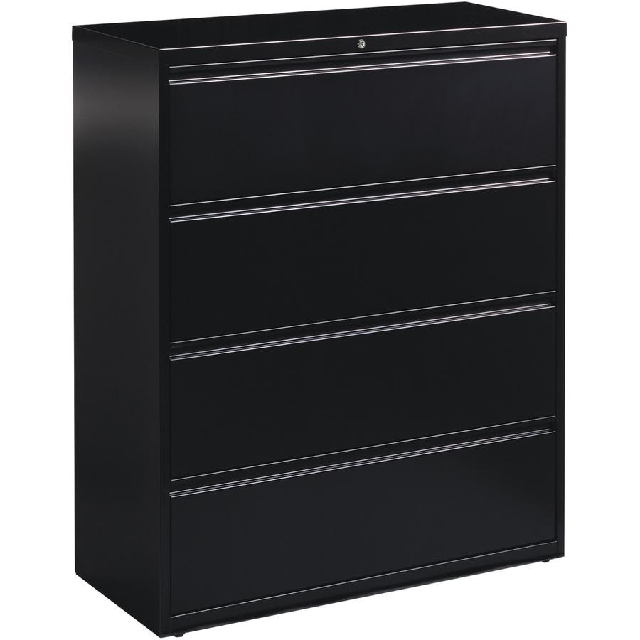 Lorell Fortress Series Lateral File - 42" x 18.6" x 52.5" - 4 x Drawer(s) for File - Letter, Legal, A4 - Lateral - Interlocking, Leveling Glide, Label Holder, Ball-bearing Suspension - Black - Recycle. Picture 5
