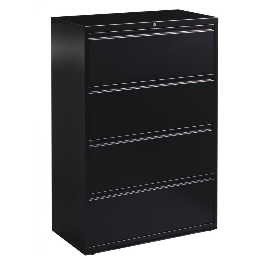 Lorell Fortress Series Lateral File - 36" x 18.6" x 52.5" - 4 x Drawer(s) for File - Letter, Legal, A4 - Lateral - Ball-bearing Suspension, Leveling Glide, Label Holder, Interlocking - Black - Steel -. Picture 7